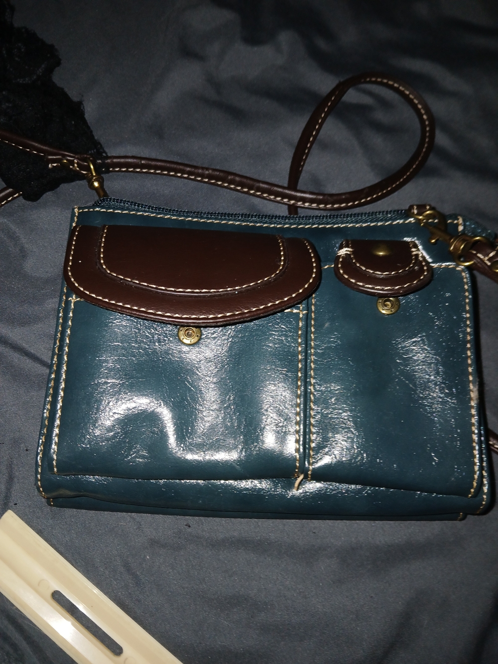 Easy Spirit Teal and Brown Crossbody Bag